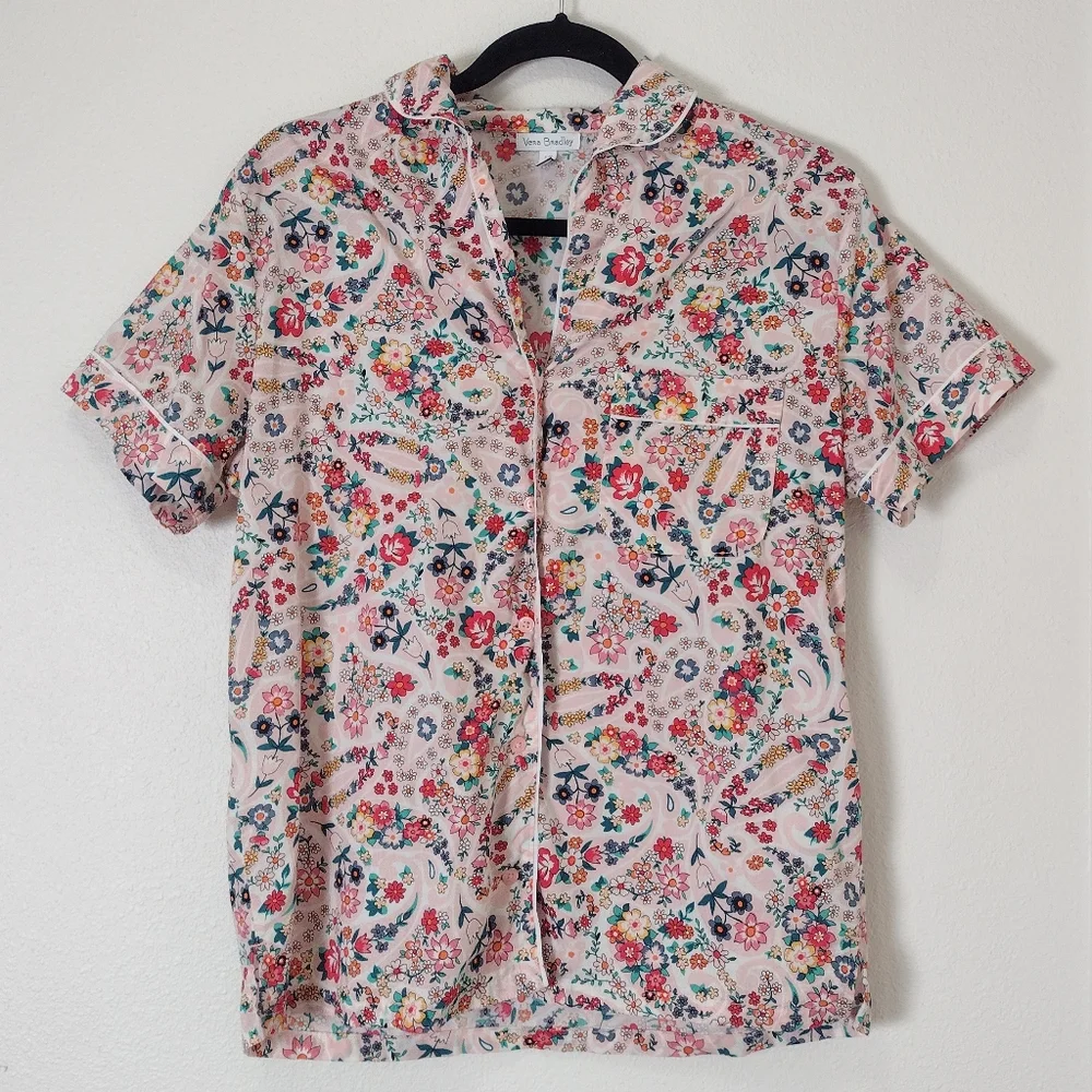 Vera Bradley Prairie Paisley Floral Cotton Button Down Pajama Top Pink Size S